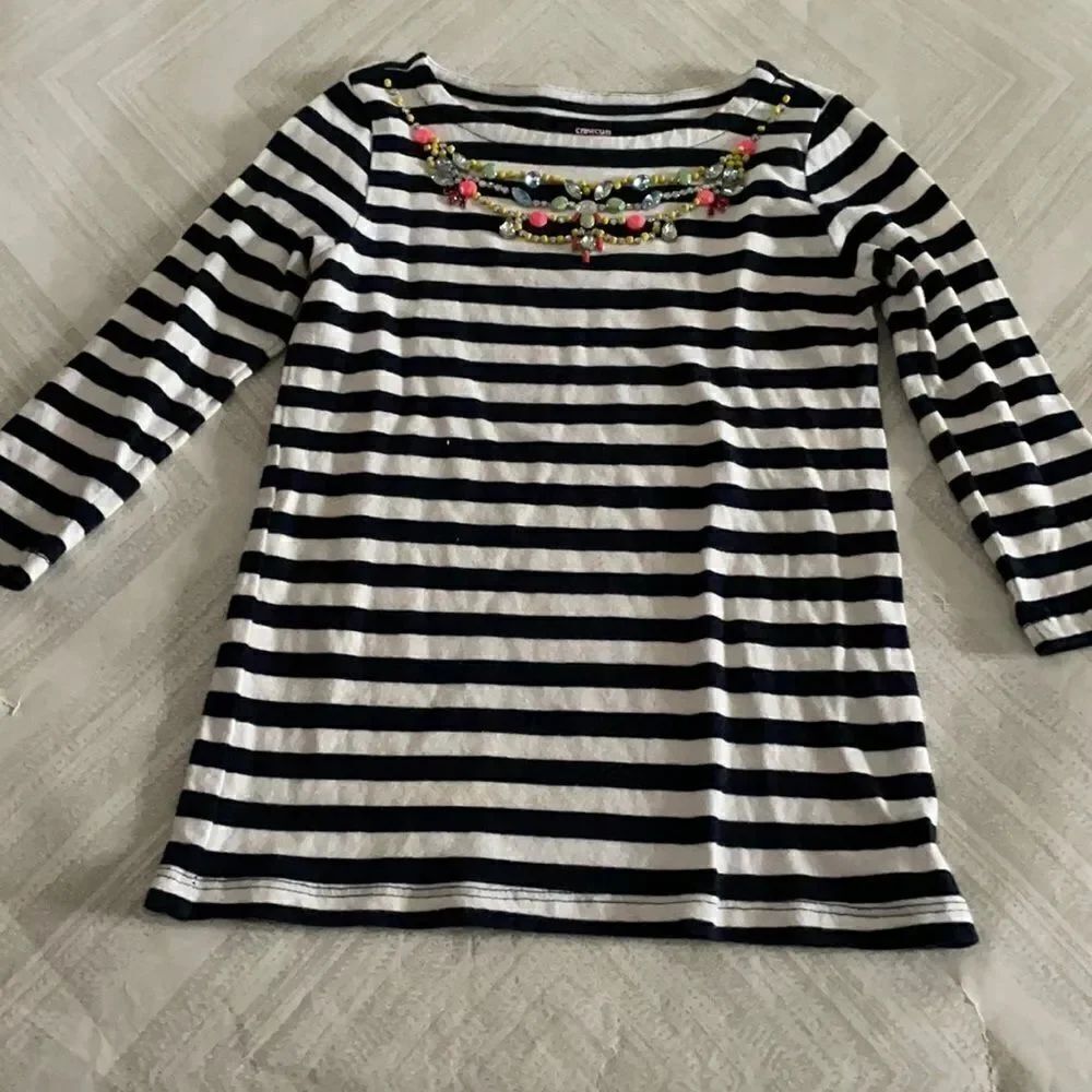 Crewcuts Collectible Girls Black & White Striped with Beaded Neckline